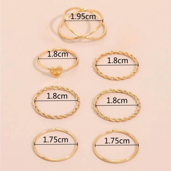 🎉 New Golden Heart & Twist Rope Rings Set of 8 - Picture 4 of 6